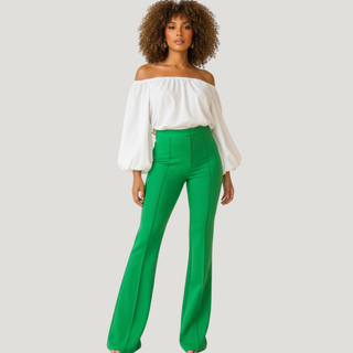 Lannah Green High Rise Flare Pants