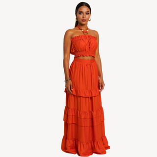 Valencia Shirred Tube Top W/ Matching Skirt Set