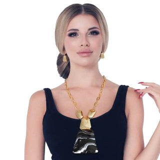 Black Marble Gold Cable Chain Necklace