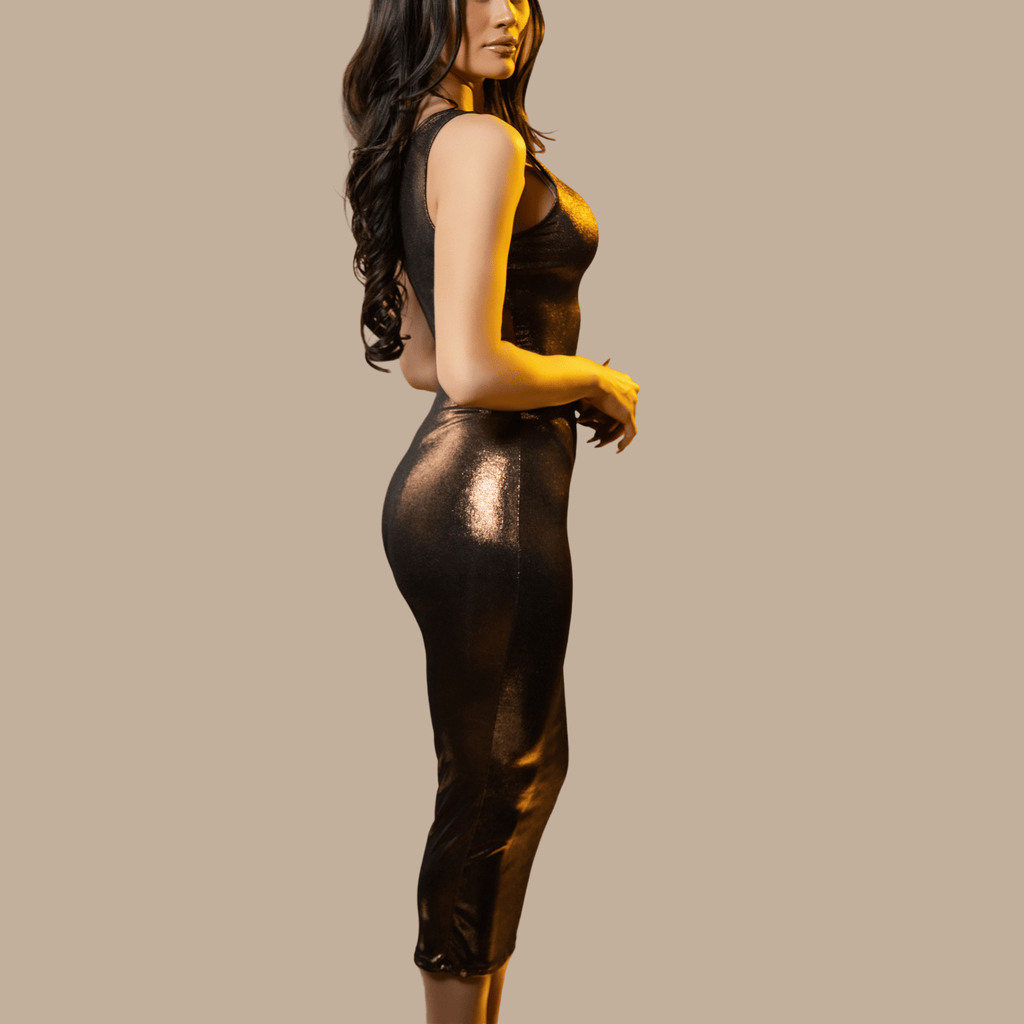 bronze bodycon dress Women's PLT Label Bronze Metallic Stretch Bust Detail Maxi Dress