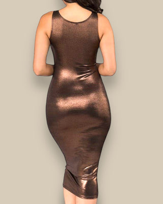 Bronze Allure Bodycon Midi Dress - La Luz Boutique