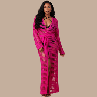 Electric Pink Maxi Duster - La Luz Boutique