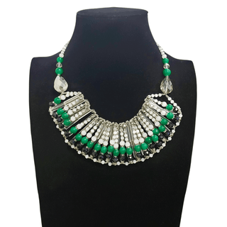 Emerald Echo Green Beaded Bib Necklace - La Luz Boutique