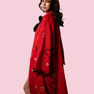 Flaming Hearts Kimono/ Robe - La Luz Boutique
