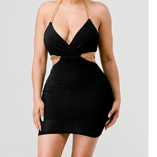 Golden Nights Halter Mini Dress - Black - La Luz Boutique