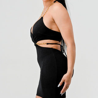 Golden Nights Halter Mini Dress - Black - La Luz Boutique