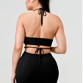 Golden Nights Halter Mini Dress - Black - La Luz Boutique