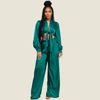 Green Evening Serenade Satin Set - La Luz Boutique