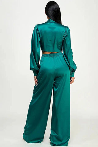 Green Evening Serenade Satin Set - La Luz Boutique