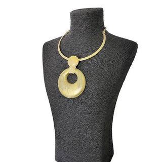'Iona' Round Gold Enamel Pendant Collar Necklace - La Luz Boutique