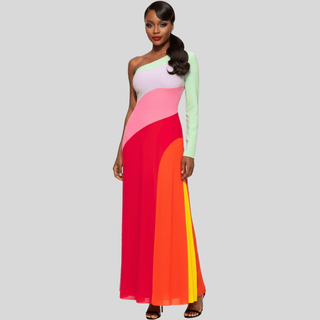 Madeline One Shoulder Multi Color Maxi Dress - La Luz Boutique