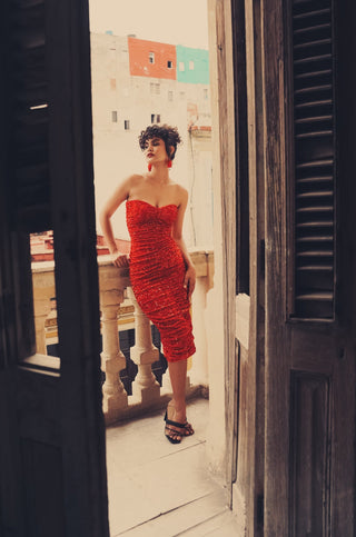 Vena Red Sequin Midi Dress - La Luz Boutique