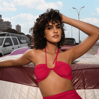 'Yasmin' 2 Piece Bikini Top and Skirt - Fuchsia - La Luz Boutique