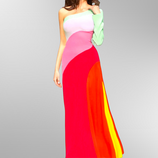 Madeline One Shoulder Multi Color Maxi Dress