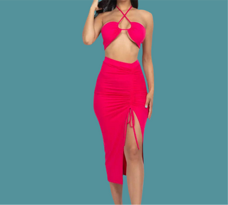 'Yasmin' 2 Piece Bikini Top and Skirt- Fuchsia