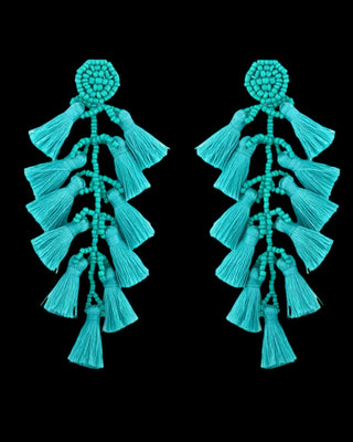 Aqua Cascade Tassel Earrings