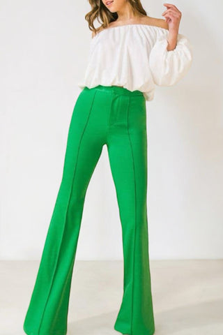 Lannah Green High Rise Flare Pants