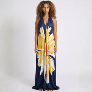 Anni Flower Maxi Halter Tie Dress - La Luz Boutique