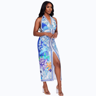 Azure Riviera Halter Maxi Dress - La Luz Boutique