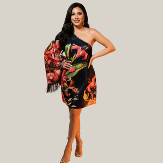 Bird of Paradise One Shouldered Mini Dress - La Luz Boutique