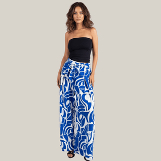 Bold Blue Abstract Wide - Leg Pants - La Luz Boutique
