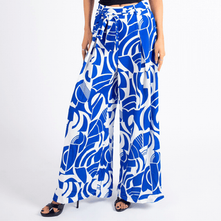 Bold Blue Abstract Wide - Leg Pants - La Luz Boutique
