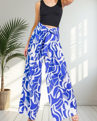 Bold Blue Abstract Wide - Leg Pants - La Luz Boutique
