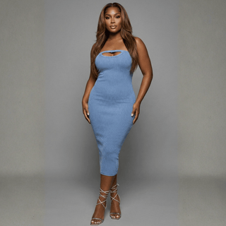Carlee Light Blue Tube Midi Dress - La Luz Boutique