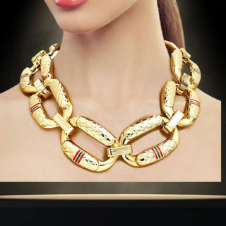 Nandi' Gold Enamel Pendant & Gold Paper Clip Link Chain Necklace