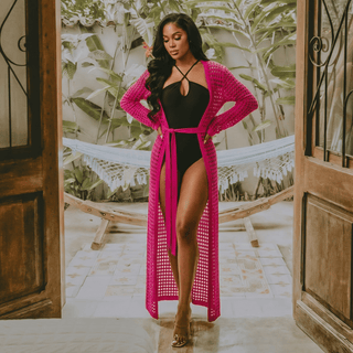 Electric Pink Maxi Duster - La Luz Boutique