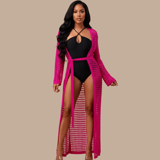 Electric Pink Maxi Duster - La Luz Boutique