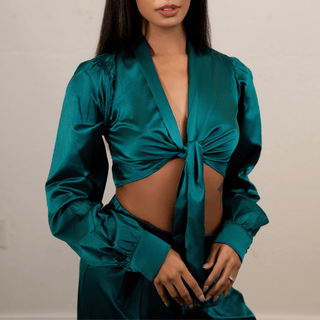 Green Evening Serenade Satin Set - La Luz Boutique