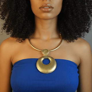 'Iona' Round Gold Enamel Pendant Collar Necklace - La Luz Boutique