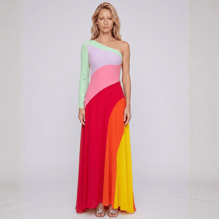 Madeline One Shoulder Multi Color Maxi Dress - La Luz Boutique