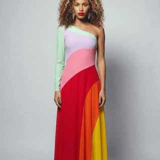 Madeline One Shoulder Multi Color Maxi Dress - La Luz Boutique