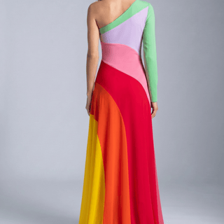 Madeline One Shoulder Multi Color Maxi Dress - La Luz Boutique