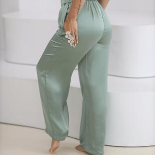 Makena Drawstring Waist Wide Leg Satin Pants - La Luz Boutique