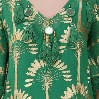 Neema Green Tassel Kaftan - La Luz Boutique
