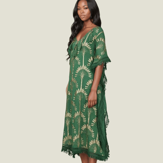 Neema Green Tassel Kaftan - La Luz Boutique