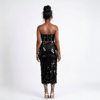 Noir Cabaret Sequin Skirt and Feather Top Set - La Luz Boutique