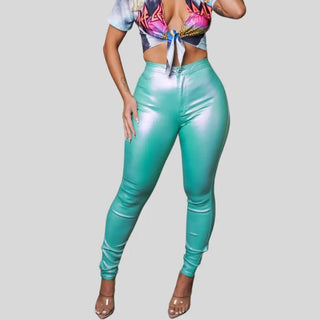 Oceane High Waist Iridescent Jeans-Aqua - La Luz Boutique