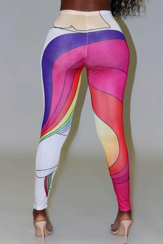 Red Lips Pink Multi Leggings - La Luz Boutique