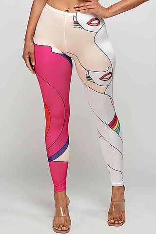 Red Lips Pink Multi Leggings - La Luz Boutique