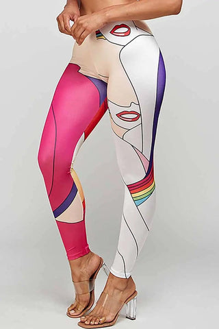 Red Lips Pink Multi Leggings - La Luz Boutique