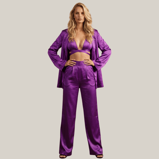 The Electric Orchid 3 - Piece Satin Set - La Luz Boutique