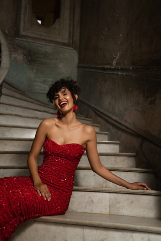 Vena Red Sequin Midi Dress - La Luz Boutique