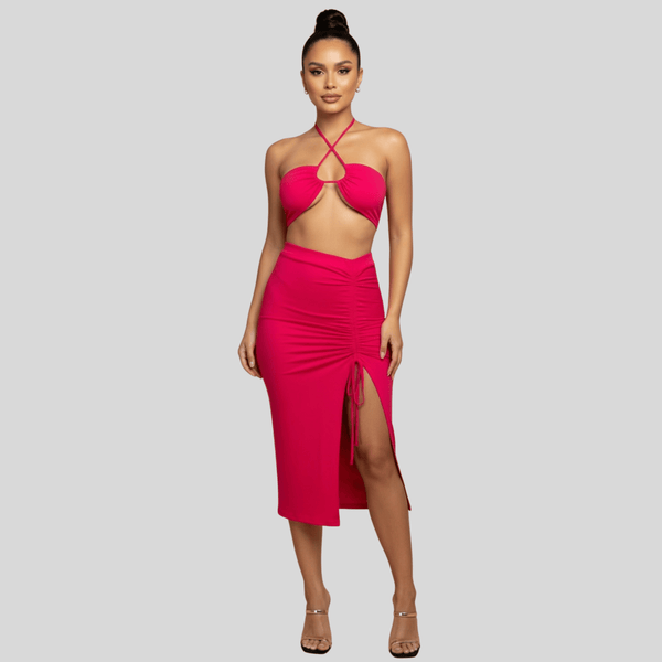 'Yasmin' 2 Piece Bikini Top and Skirt - Fuchsia - La Luz Boutique